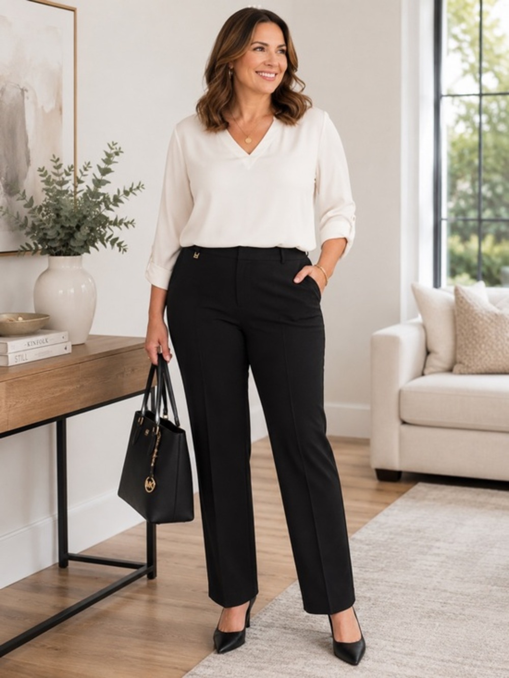 Michael Kors rayon blend black straight leg trousers in size 16